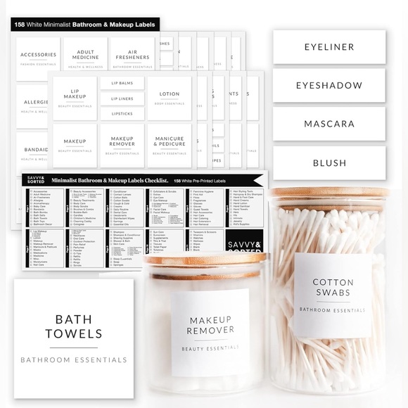 Minimalist Bathroom Labels for Organizing - 158 White Bathroom Labels - Picture 2 of 6